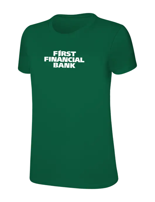 Womens Ring Spun Kelly Green 4.5 oz T-Shirt w/First Financial Bank Logo