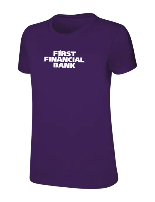 Womens Ring Spun Purple 4.5 oz T-Shirt w/First Financial Bank Logo