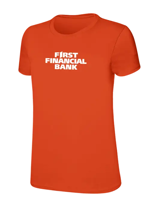 Womens Ring Spun Orange 4.5 oz T-Shirt w/First Financial Bank Logo