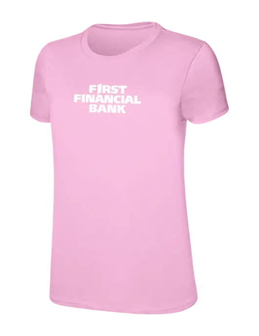 Womens Ring Spun Candy Pink 4.5 oz T-Shirt w/First Financial Bank Logo