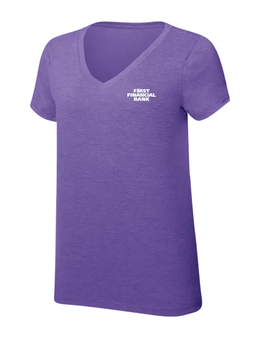 Womens Simply Soft V-Neck Purple Frost 4.5oz  Poly/Combed Ring Spun Cotton T-Shirt w/First Financial Bank Logo
