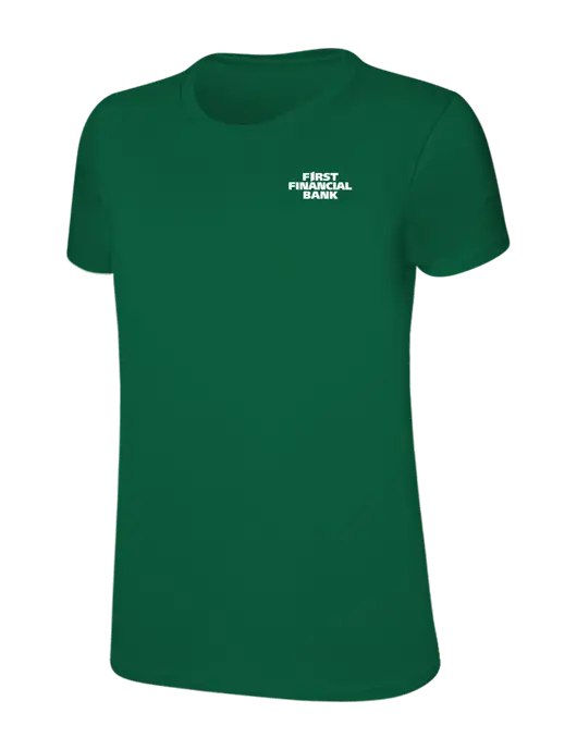 Womens Ring Spun Kelly Green 4.5 oz T-Shirt w/First Financial Bank Logo