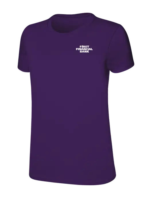 Womens Ring Spun Purple 4.5 oz T-Shirt w/First Financial Bank Logo