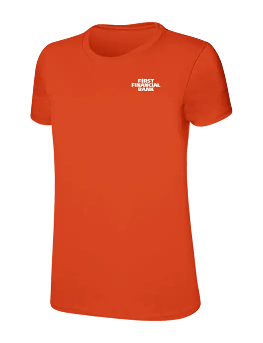 Womens Ring Spun Orange 4.5 oz T-Shirt w/First Financial Bank Logo