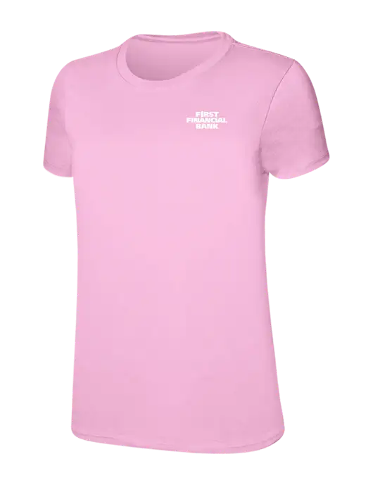 Womens Ring Spun Candy Pink 4.5 oz T-Shirt w/First Financial Bank Logo