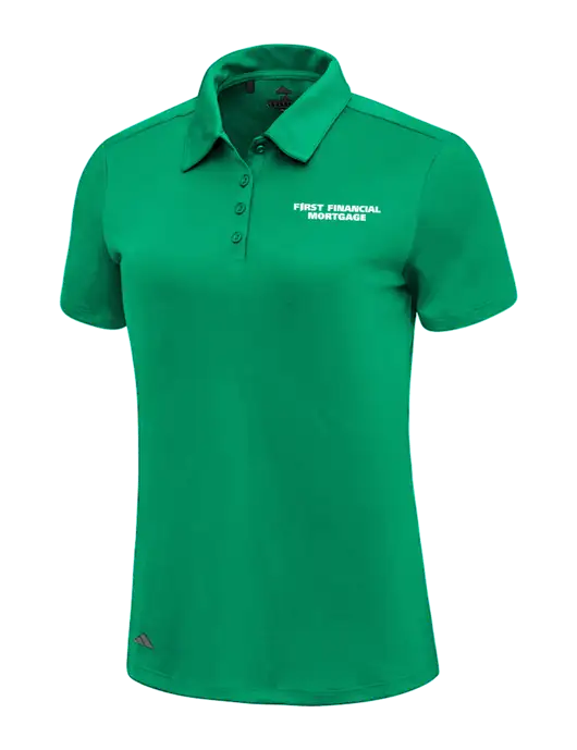 Adidas Medium Green Womens Ultimate Solid Polo w/First Financial Mortgage Logo