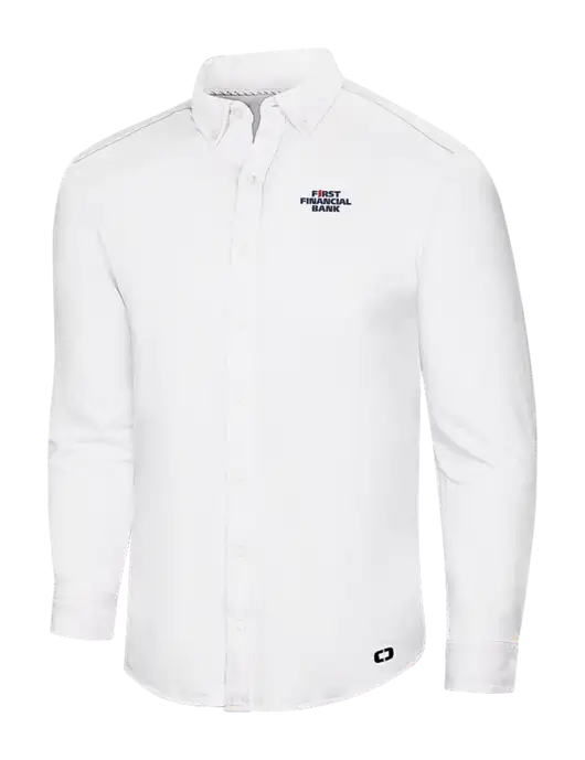 OGIO Bright White Modern Code Stretch Button-Up Shirt w/First Financial Bank Logo