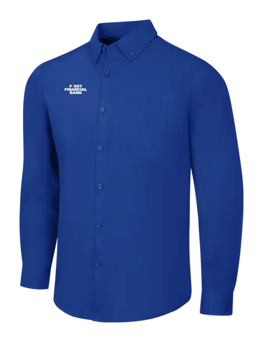Dark Royal Long Sleeve Carefree Poplin Shirt w/First Financial Bank Logo