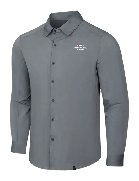 OGIO Medium Grey Heather Commuter Woven Shirt w/First Financial Bank Logo