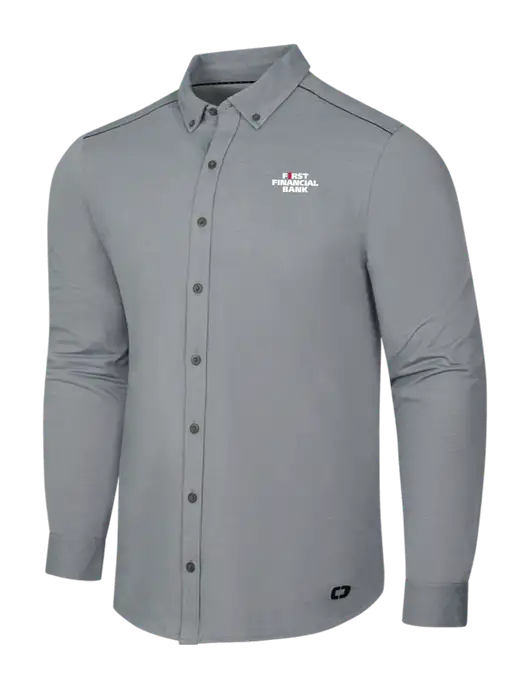 OGIO Medium Grey Heather Modern Code Stretch Button-Up Shirt w/First Financial Bank Logo