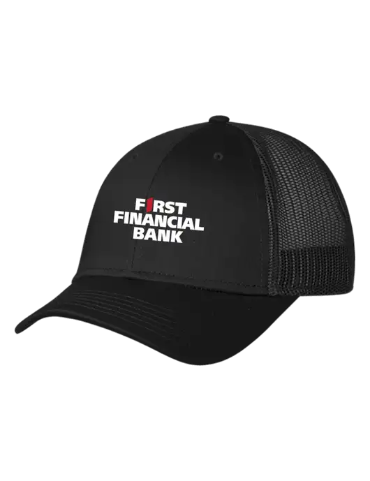 Black Mesh Trucker Cap Snap Back w/First Financial Bank Logo