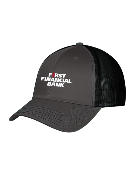 Charcoal & Black Mesh Trucker Cap Snap Back w/First Financial Bank Logo