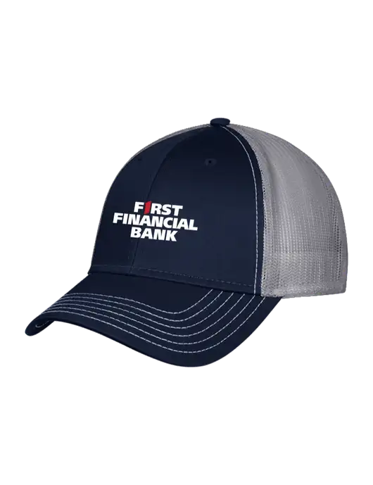 Navy & Grey Mesh Trucker Cap Snap Back w/First Financial Bank Logo