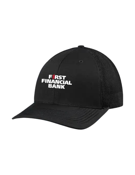 Richardson Adjustable Snapback Original 112 Trucker Cap Black w/Black Mesh w/First Financial Bank Logo