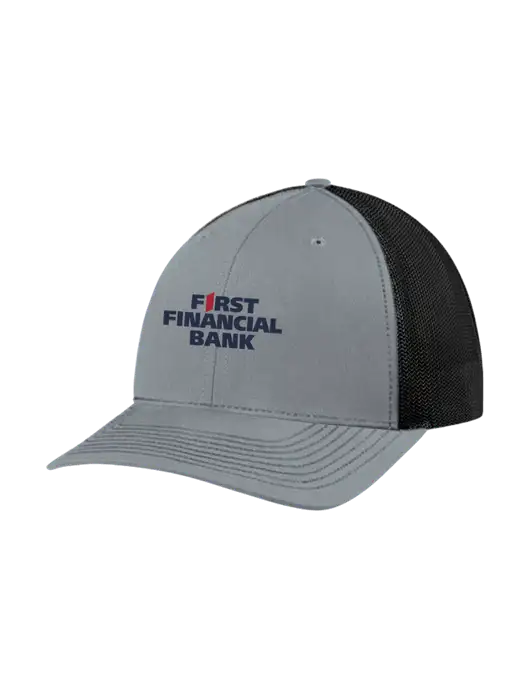 Richardson Adjustable Snapback Original 112 Trucker Cap Heather Grey w/Black Mesh w/First Financial Bank Logo