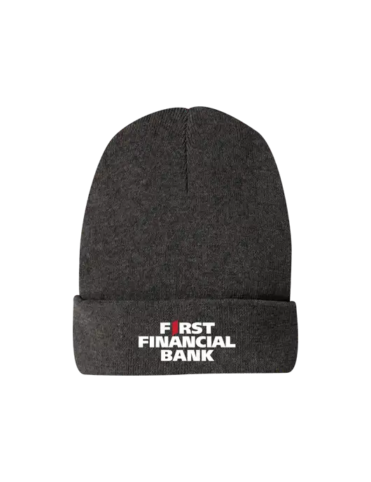 Recycled Charcoal Heather Beanie w/First Financial Bank Logo