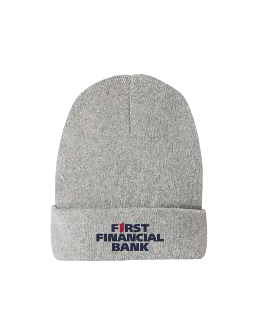 Recycled Light Heather Grey Beanie w/First Financial Bank Logo