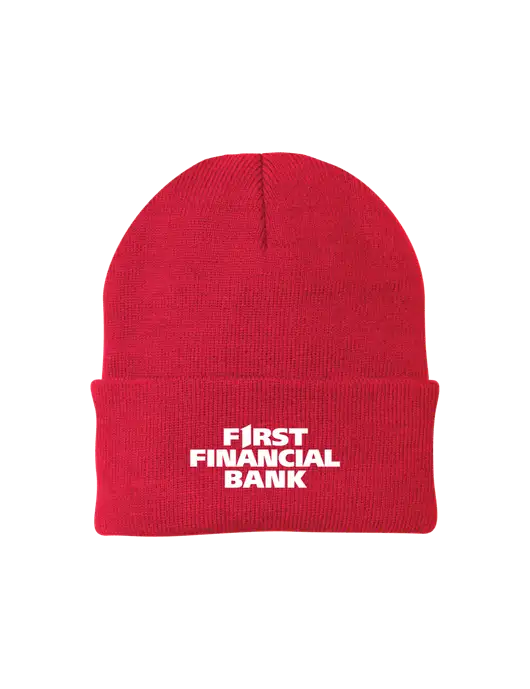 Red Knit Cap w/First Financial Bank Logo