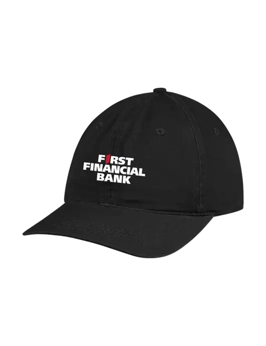 Garment Washed Unstructured Twill Black Cap w/First Financial Bank Logo