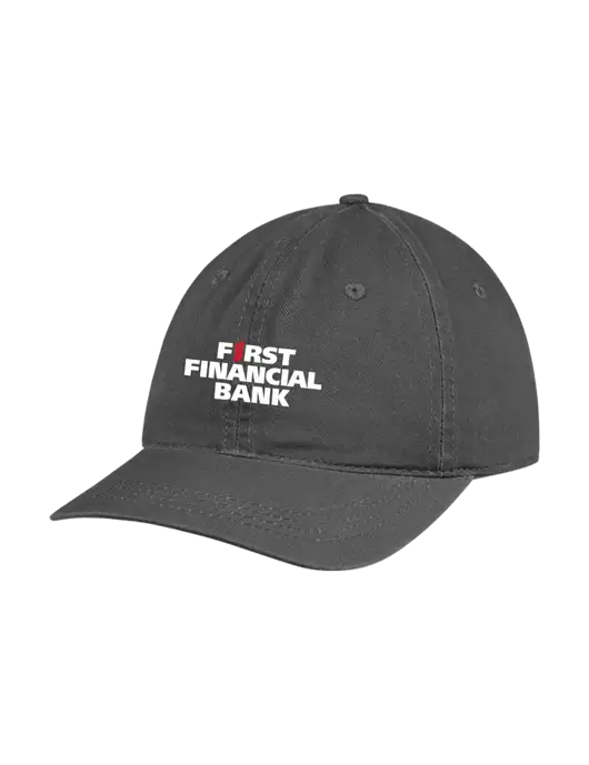 Garment Washed Unstructured Twill Charcoal Cap w/First Financial Bank Logo