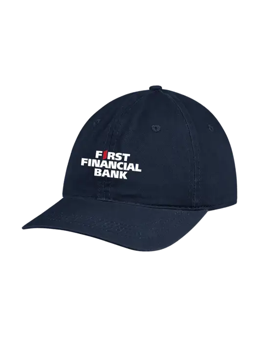 Garment Washed Unstructured Twill Navy Cap w/First Financial Bank Logo