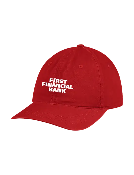Garment Washed Unstructured Twill Red Cap w/First Financial Bank Logo