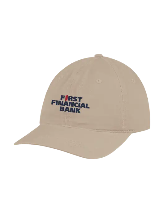 Garment Washed Unstructured Twill Tan Cap w/First Financial Bank Logo