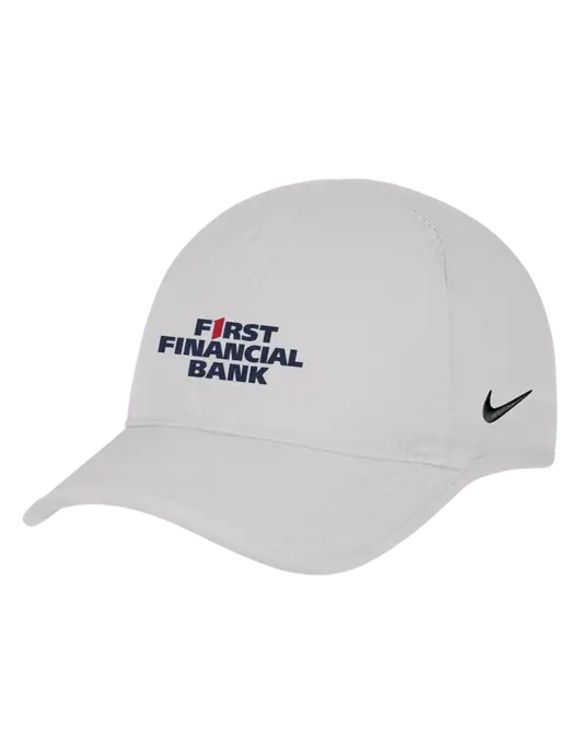Nike White Featherlight Cap w/First Financial Bank Logo