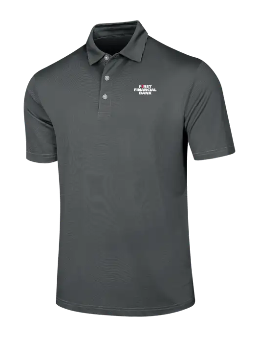 Callaway Black Fine Line Stripe Polo w/First Financial Bank Logo