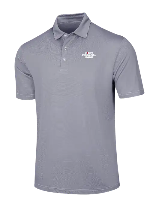 Callaway Navy Fine Line Stripe Polo w/First Financial Bank Logo