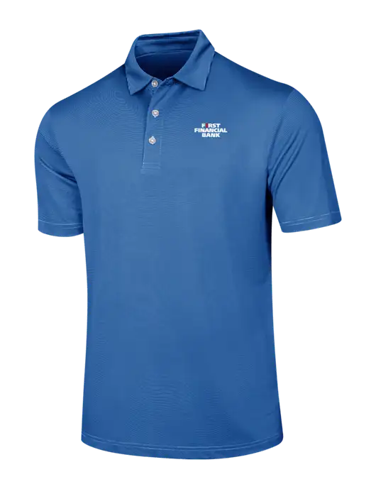 Callaway Royal Blue Fine Line Stripe Polo w/First Financial Bank Logo