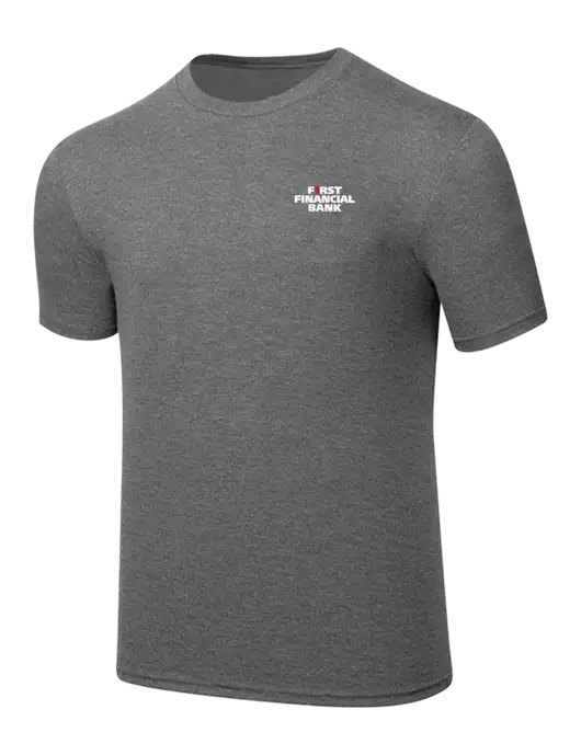 Simply Soft Heathered Medium Grey 4.5oz  Poly/Combed Ring Spun Cotton T-Shirt w/First Financial Bank Logo