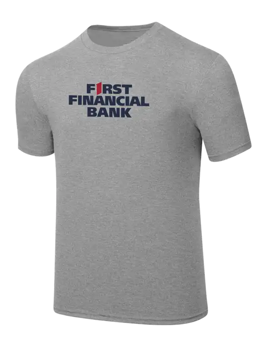 Simply Soft Heathered Light Grey 4.5oz  Poly/Combed Ring Spun Cotton T-Shirt w/First Financial Bank Logo