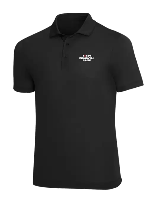 Mercer+Mettle Black Stretch Jersey Polo w/First Financial Bank Logo