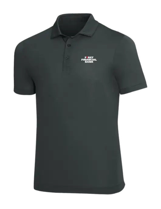 Mercer+Mettle Dark Grey Stretch Jersey Polo w/First Financial Bank Logo