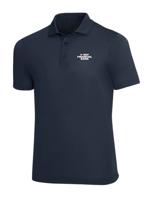 Mercer+Mettle Navy Stretch Jersey Polo w/First Financial Bank Logo
