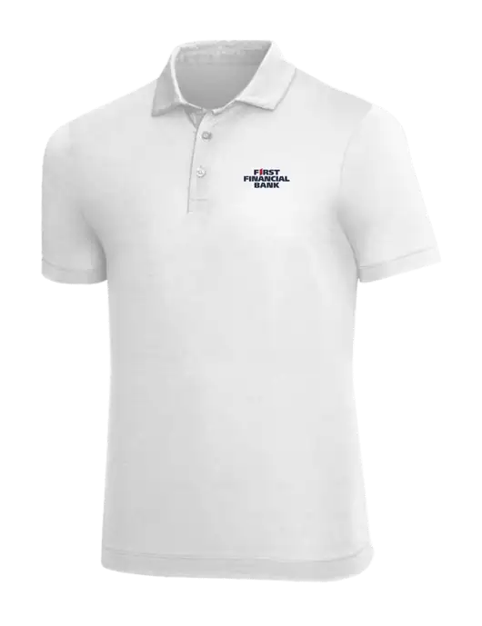 Mercer+Mettle White Stretch Jersey Polo w/First Financial Bank Logo