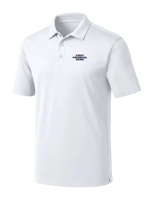 White Silk Touch Performance Polo w/First Financial Bank Logo