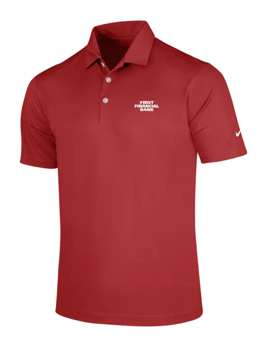 NIKE Red Dri-Fit Vertical Mesh Polo w/First Financial Bank Logo