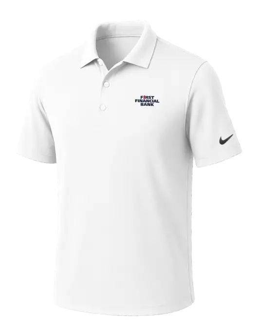 NIKE White Dri-Fit Micro Pique Polo w/First Financial Bank Logo