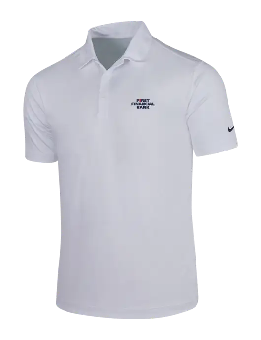 NIKE White Dri-Fit Vertical Mesh Polo w/First Financial Bank Logo