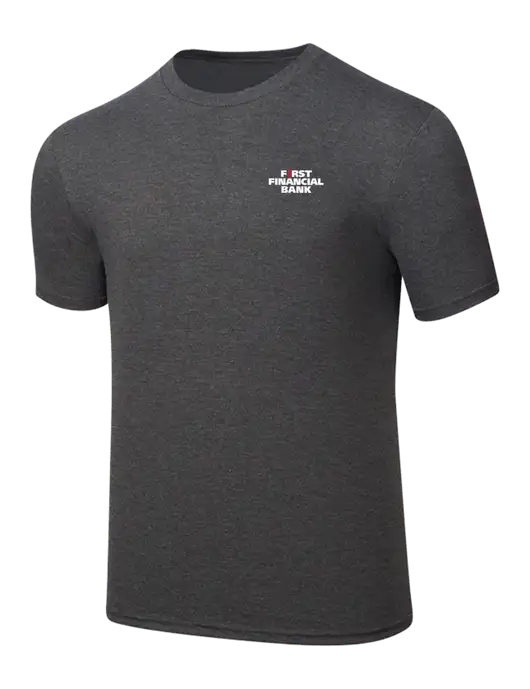 Simply Soft Heathered Charcoal 4.5oz  Poly/Combed Ring Spun Cotton T-Shirt w/First Financial Bank Logo