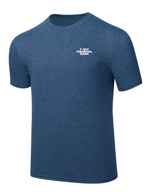 Simply Soft Heathered Navy 4.5oz  Poly/Combed Ring Spun Cotton T-Shirt w/First Financial Bank Logo