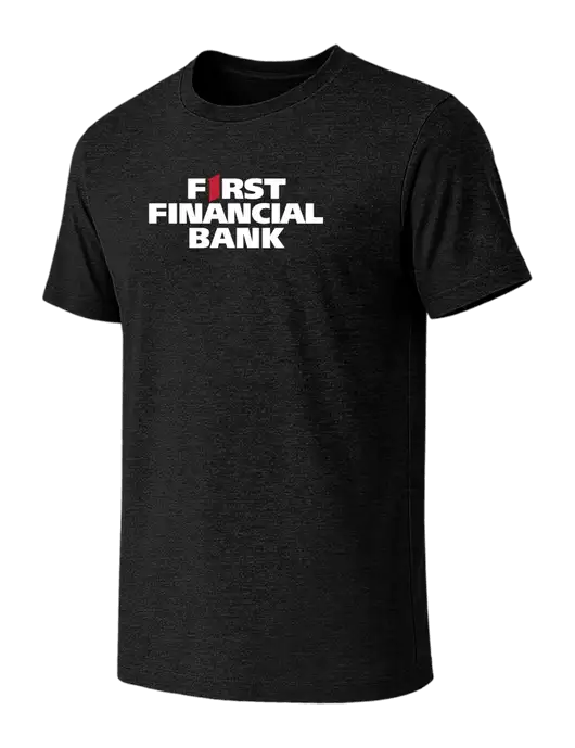 BELLA+CANVAS Black Heather CVC Short Sleeve Tee w/First Financial Bank Logo