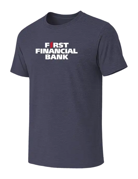 BELLA+CANVAS Heather Navy CVC Short Sleeve Tee w/First Financial Bank Logo