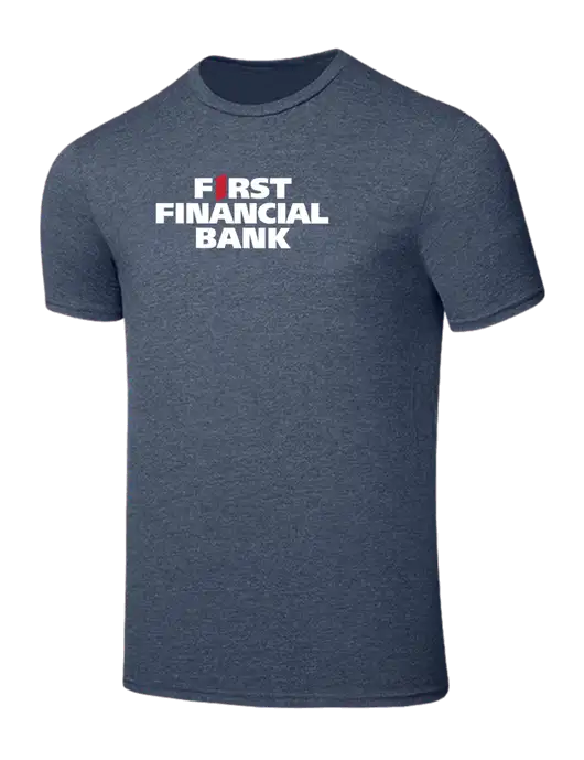 Seriously Soft Heathered Navy T-Shirt w/First Financial Bank Logo