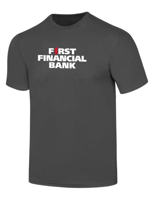 Simply Soft Charcoal 4.5oz  Poly/Combed Ring Spun Cotton T-Shirt w/First Financial Bank Logo