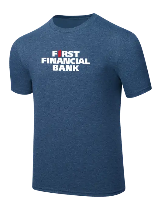 Simply Soft Heathered Navy 4.5oz  Poly/Combed Ring Spun Cotton T-Shirt w/First Financial Bank Logo