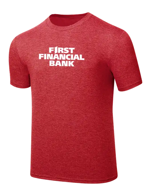 Simply Soft Red Frost 4.5oz  Poly/Combed Ring Spun Cotton T-Shirt w/First Financial Bank Logo