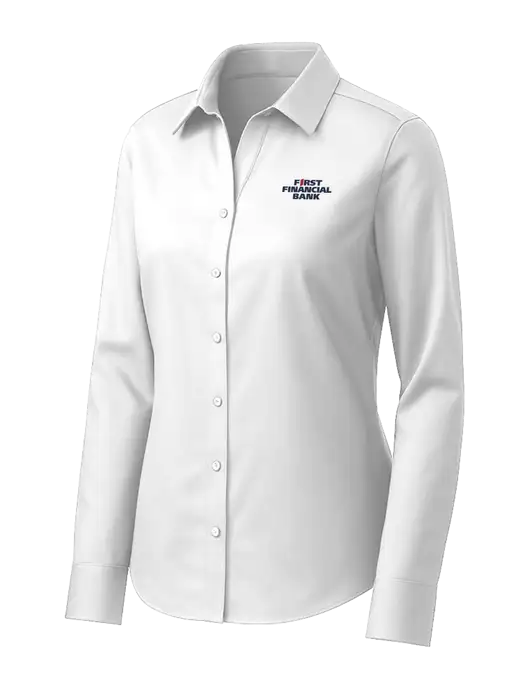 Brooks Brothers Womens White Wrinkle-Free Stretch Pinpoint Shirt w/First Financial Bank Logo